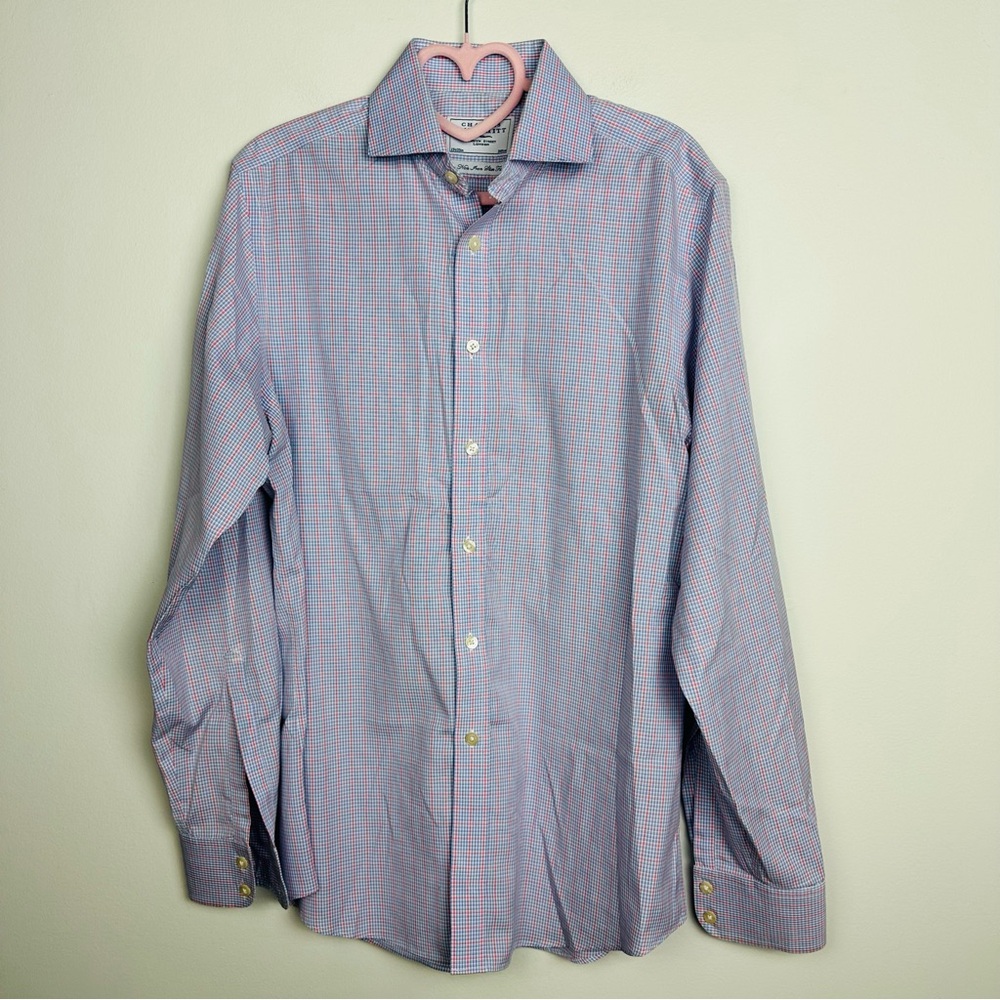 Charles Tyrwhitt Light Blue Check Long Sleeve Button Down Dress Shirt
